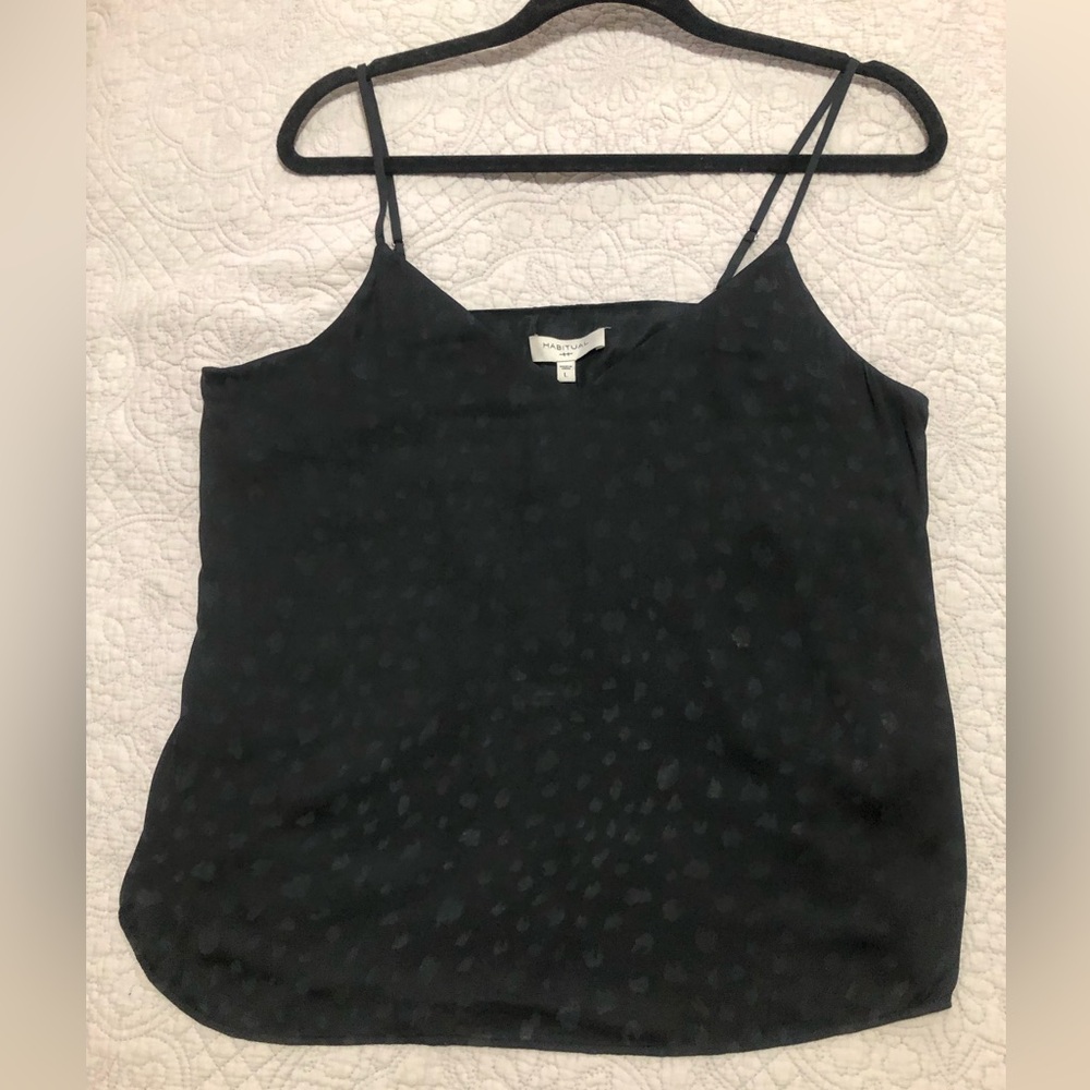 Habitual Black Satin Silk Black Spaghetti Straps Camisole. Size Large